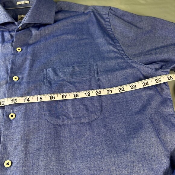 Peter Millar Button Up Shirt Men Chambray Cotton Long Sleeve Work Sport - Picture 6 of 13